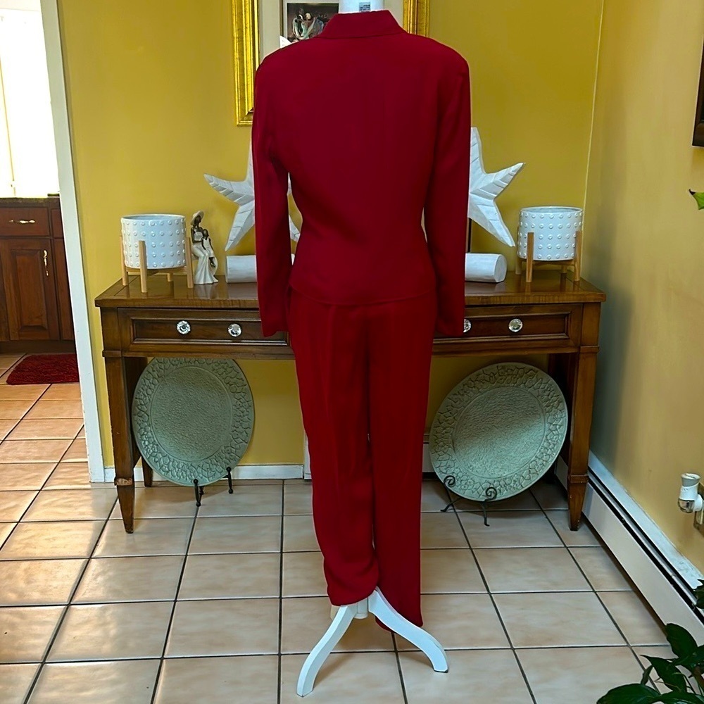 Vtg Y2K Allison Taylor NWOT Holiday 100% Silk Red Pant Suit Set Size Medium - Picture 6 of 16